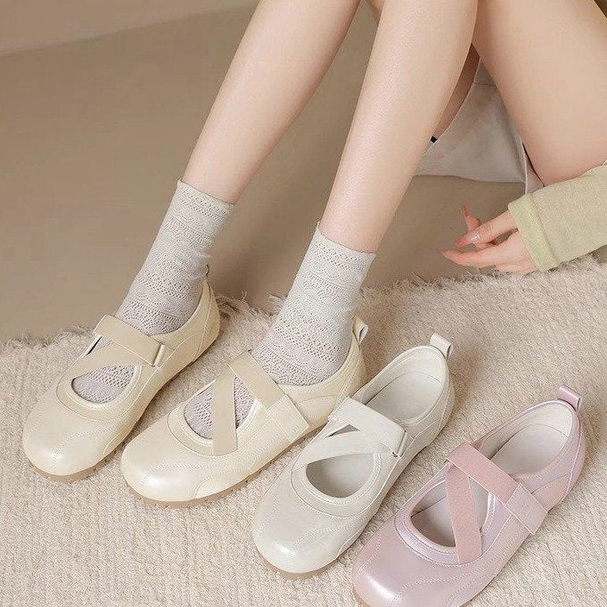 Damen Ballerinas Weich Bequem Klettverschluss