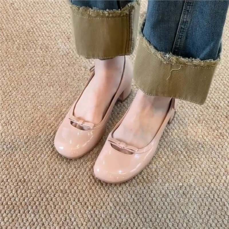 Damen Ballerinas Bequem Blüten Schnalle Blockabsatz