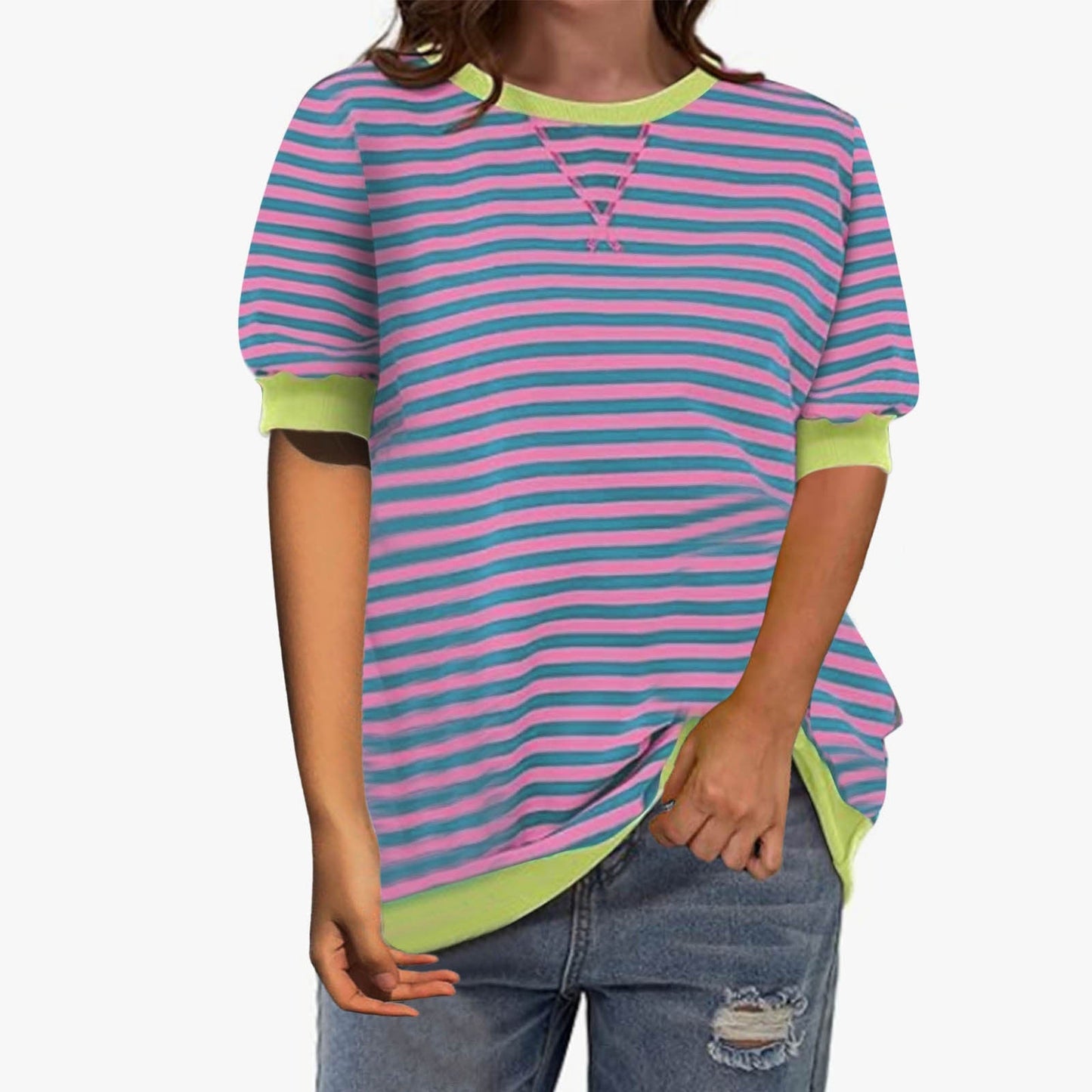 Damen Streifenshirt Lässig Modern Baumwolle
