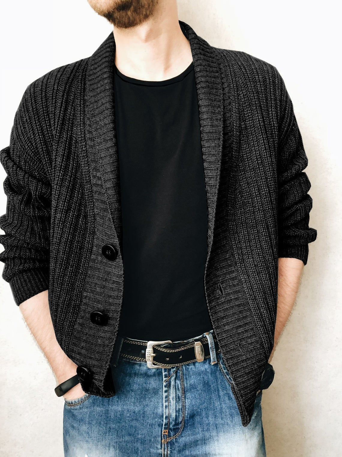 Herren Strickjacke Modern Schalkragen Knöpfe
