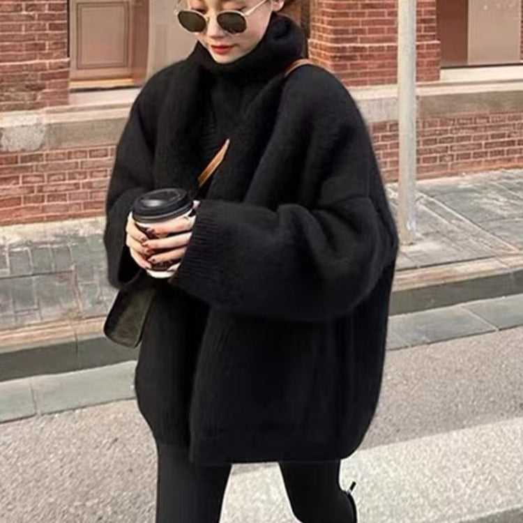 Damen Strickjacke V-Ausschnitt Mit Taschen Lang