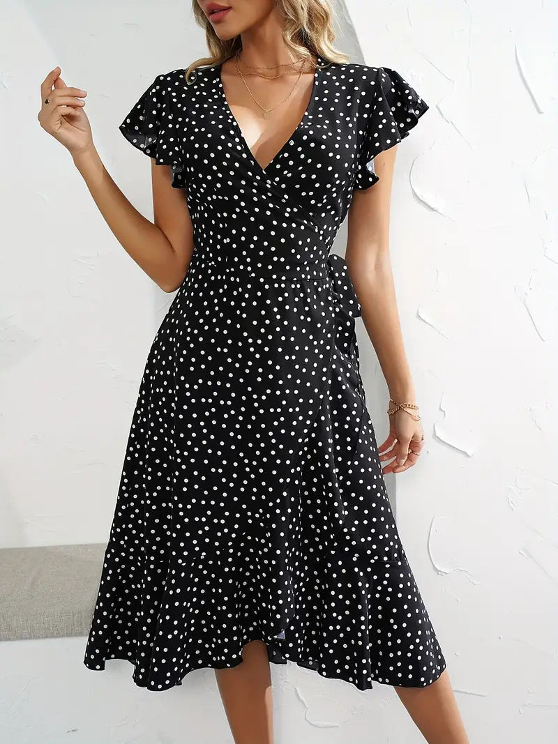 Damen Wickelkleid Elegantes Punktmuster Fließend