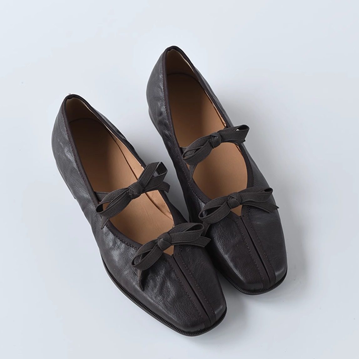 Damen Ballerinas Leder Elegante Schleife