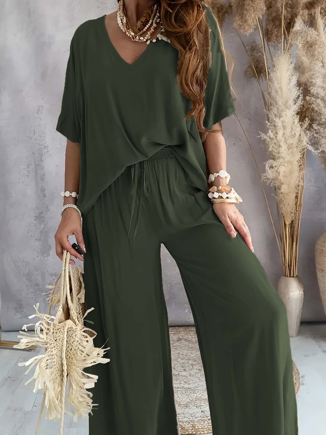 Damen Freizeitoutfit locker Oberteil weite Hosen Casual sollte zu