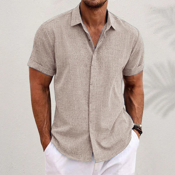 Herren Leinenhemd Kurzarm Modern Sommerweiß
