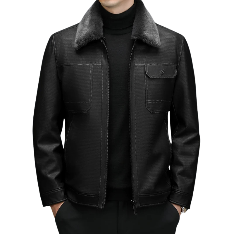 Herren Lederjacke Schafsfell Braun Klassisch - Norvielle