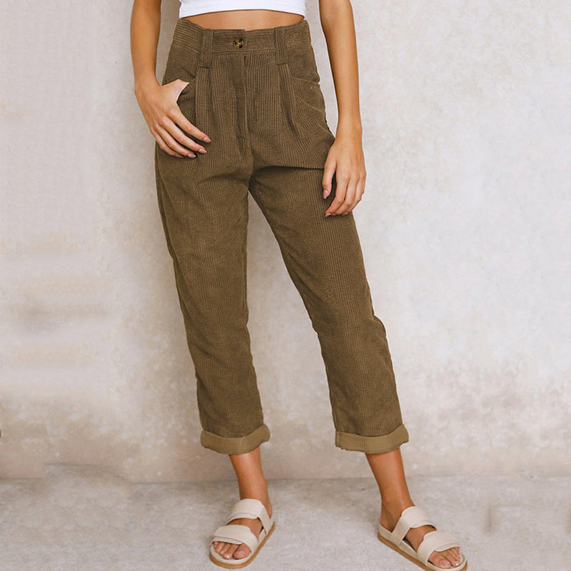 Hohe Taille Damenjeans Lockere Passform Mit Falten