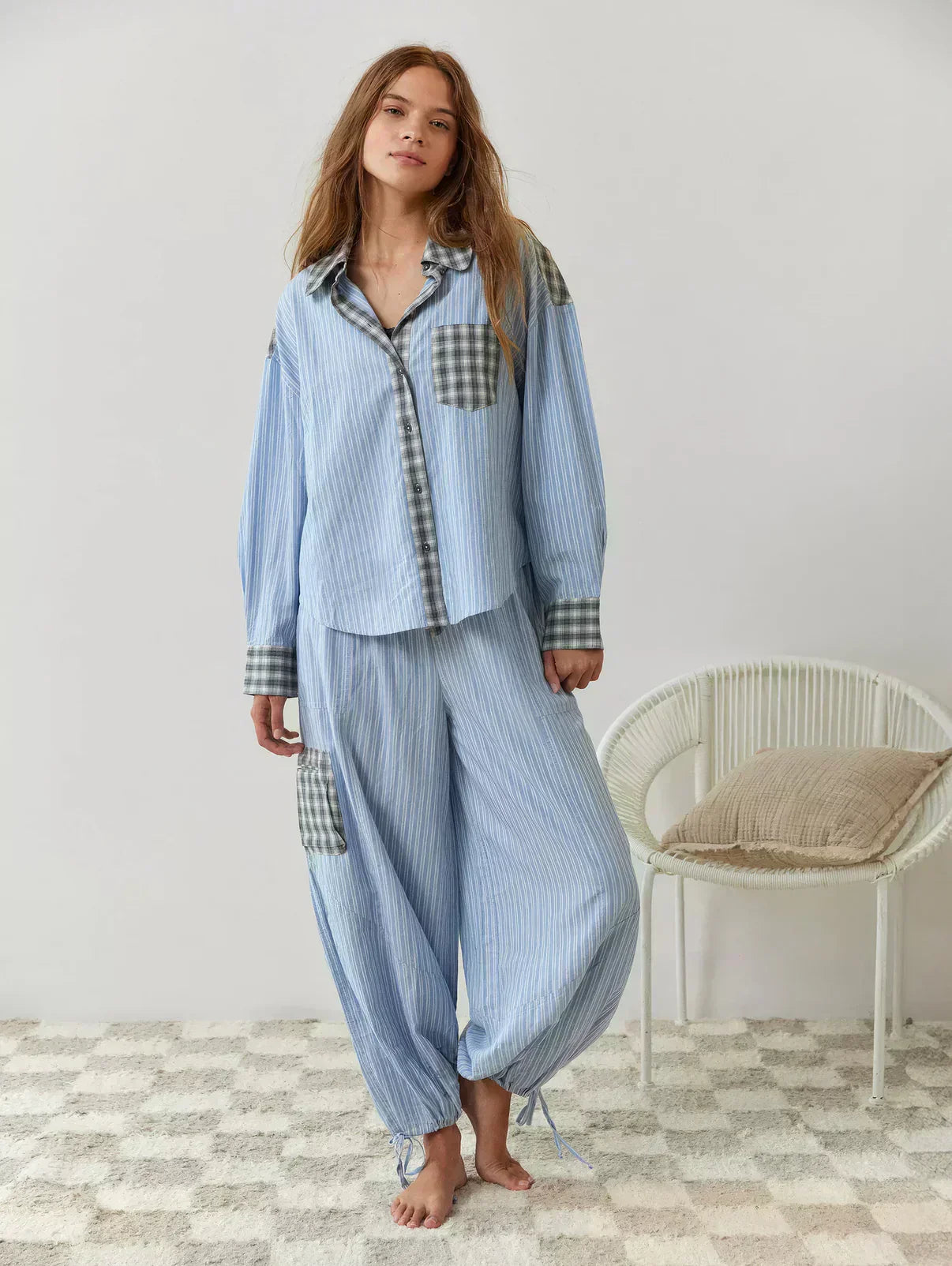 Damen Kariertes Zweiteiliges Set Frühjahr Modern