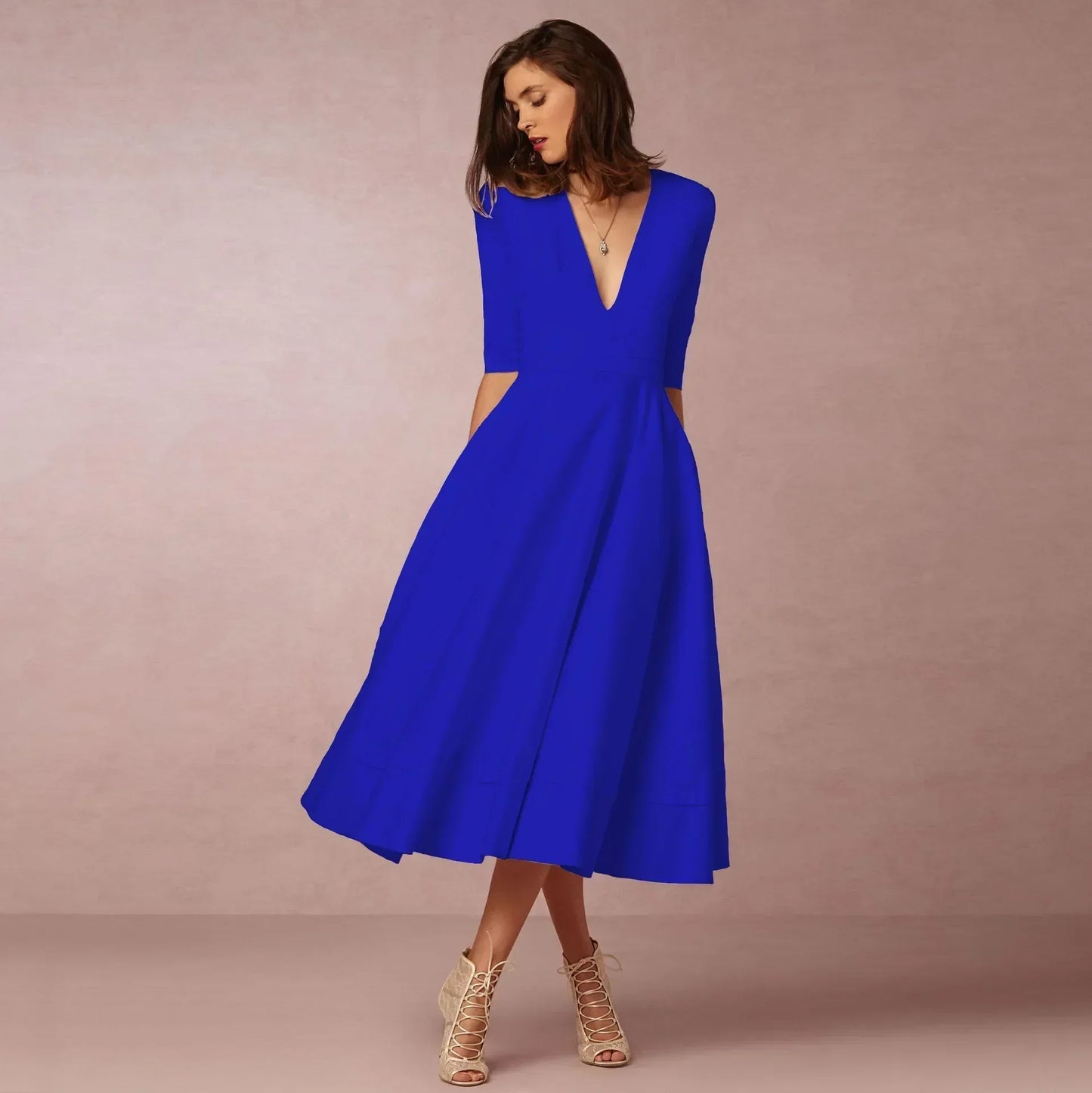 Damen Midi Kleid Fließend Lang