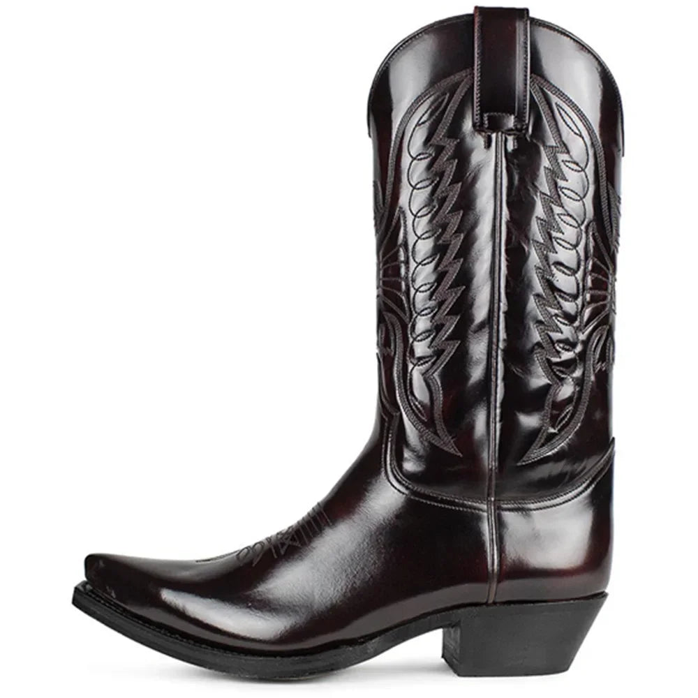 Damen Cowboystiefel Bestickt Leder Braun