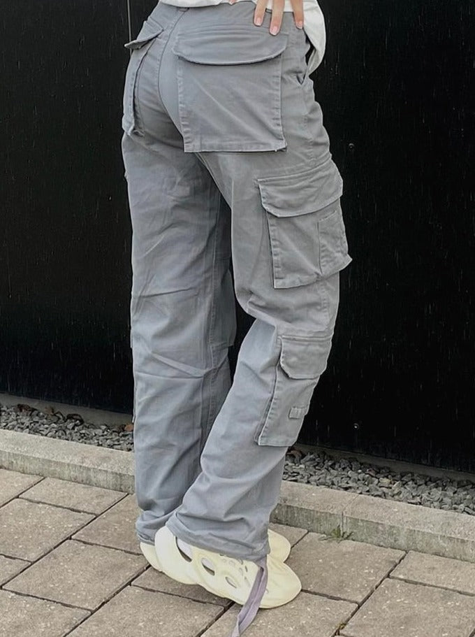Damen Cargo-Hose Weite Beinlocke Mit Taschen