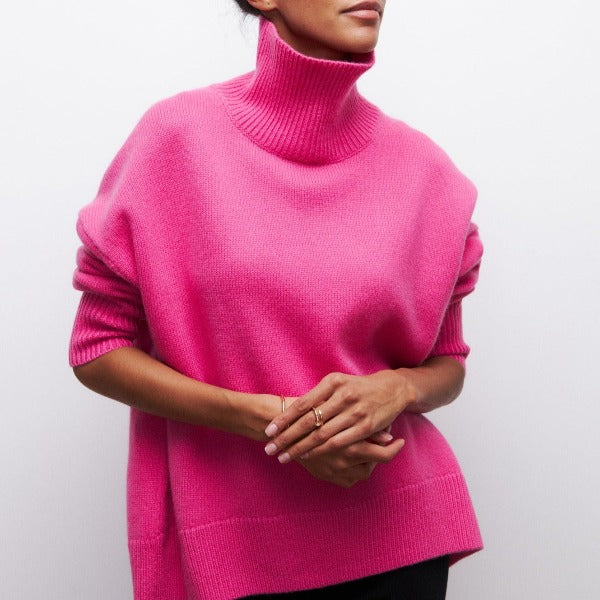 Oversized Damen Rollkragenpullover Weiches Strickmaterial