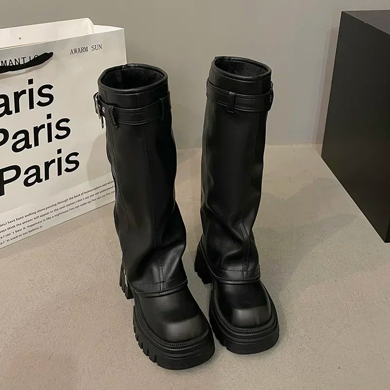 Damen Kniehohe Plateau-Stiefel