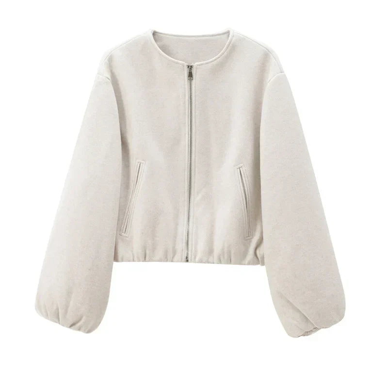 Damen Locker Geschnittene Jacke Reißverschluss Vorne