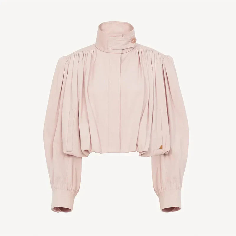 Bomberjacke Damen rosa cropped elegant detail