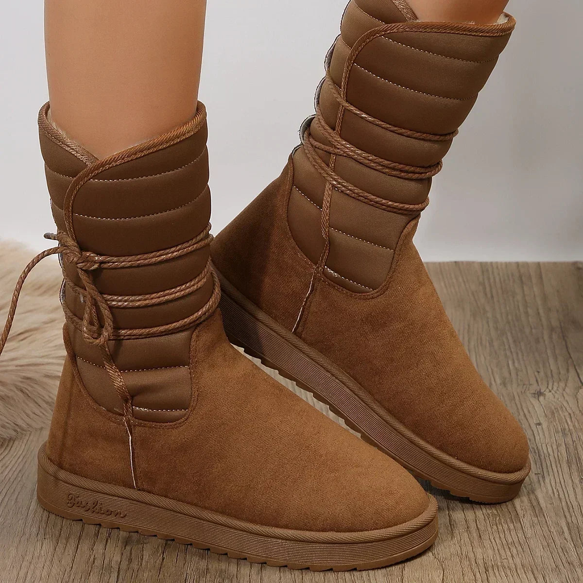 Damen Winterstiefel Warme Fellfütterung Schnürboots