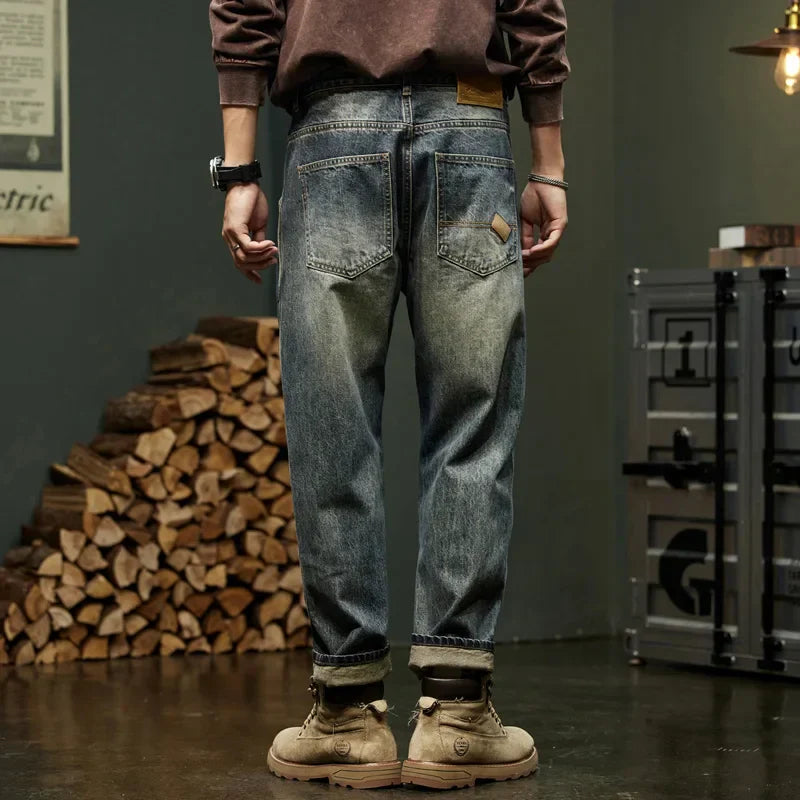 Herren Jeans Vintage Lässig Blau