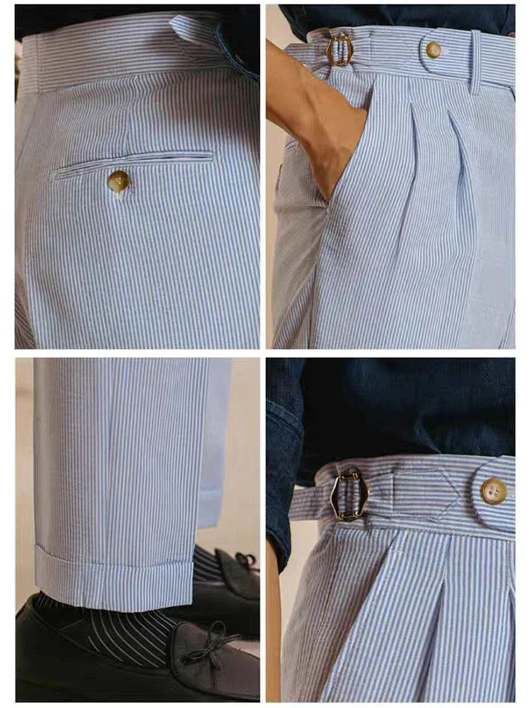 Damen Nadelstreifenhose Taillenhohe Mit Gürtel
