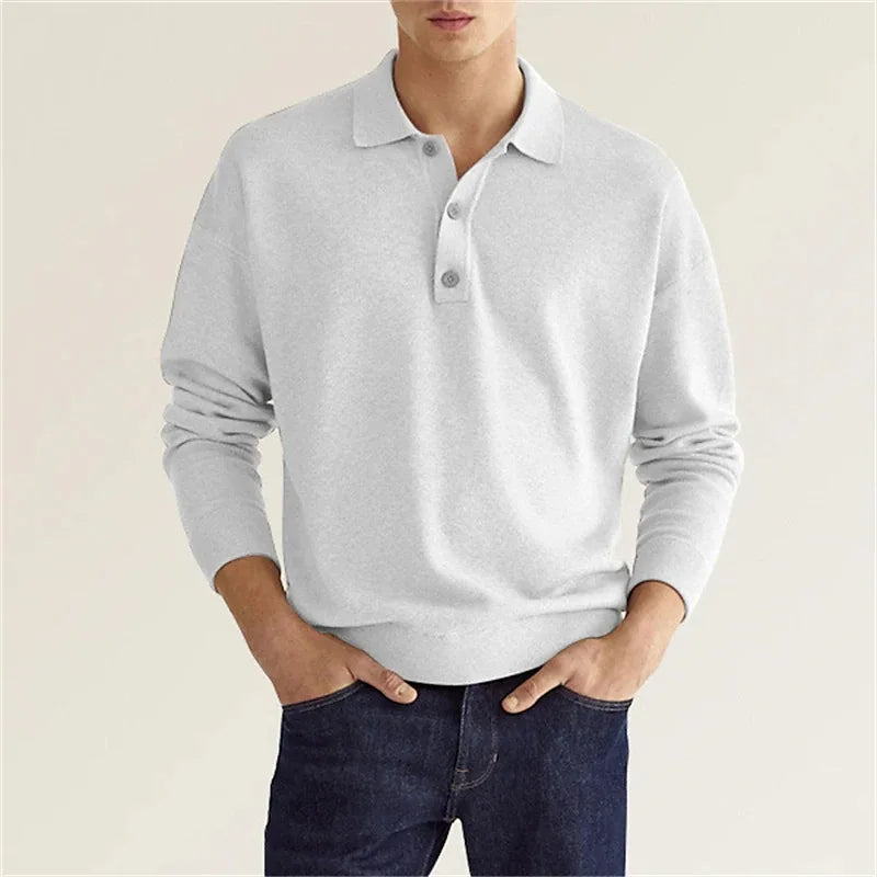 Herren Langarm Poloshirt Klassisch Freizeit