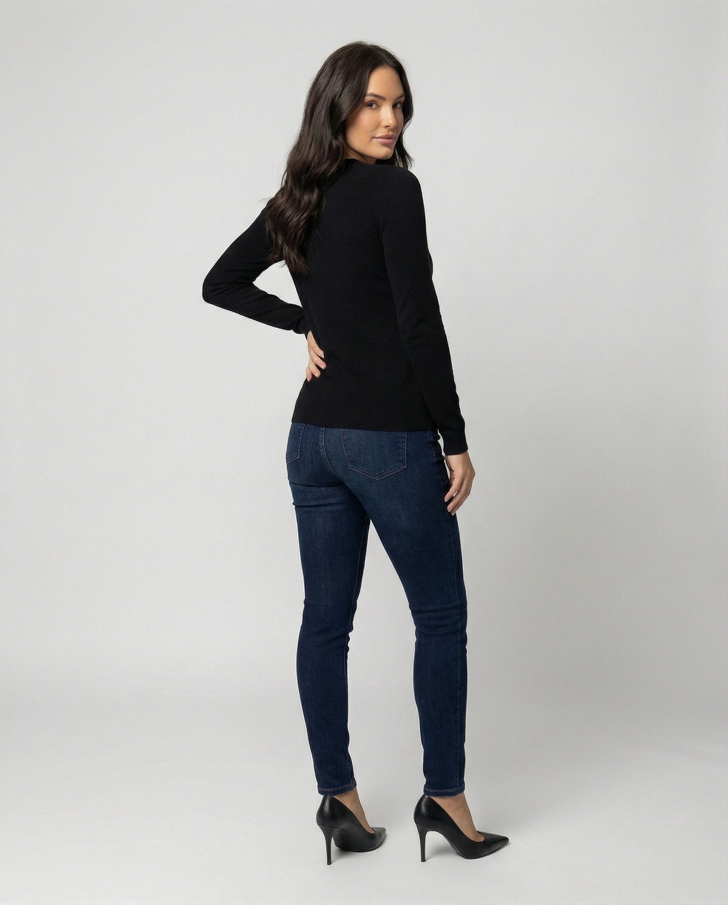 Damen Slim-Fit Pullover Langarm Rundhals