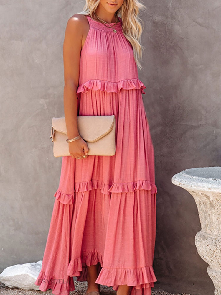 Damen Sommerkleid Geschnürt Modern Pastellfarben