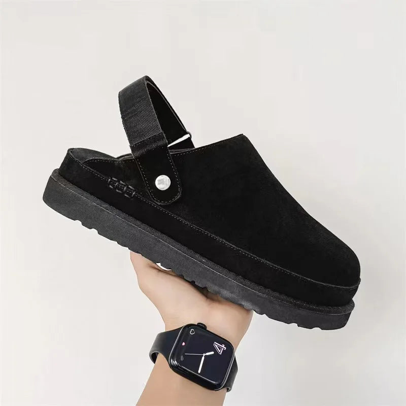 Damen Suede Clogs mit Fersenriemen Weich