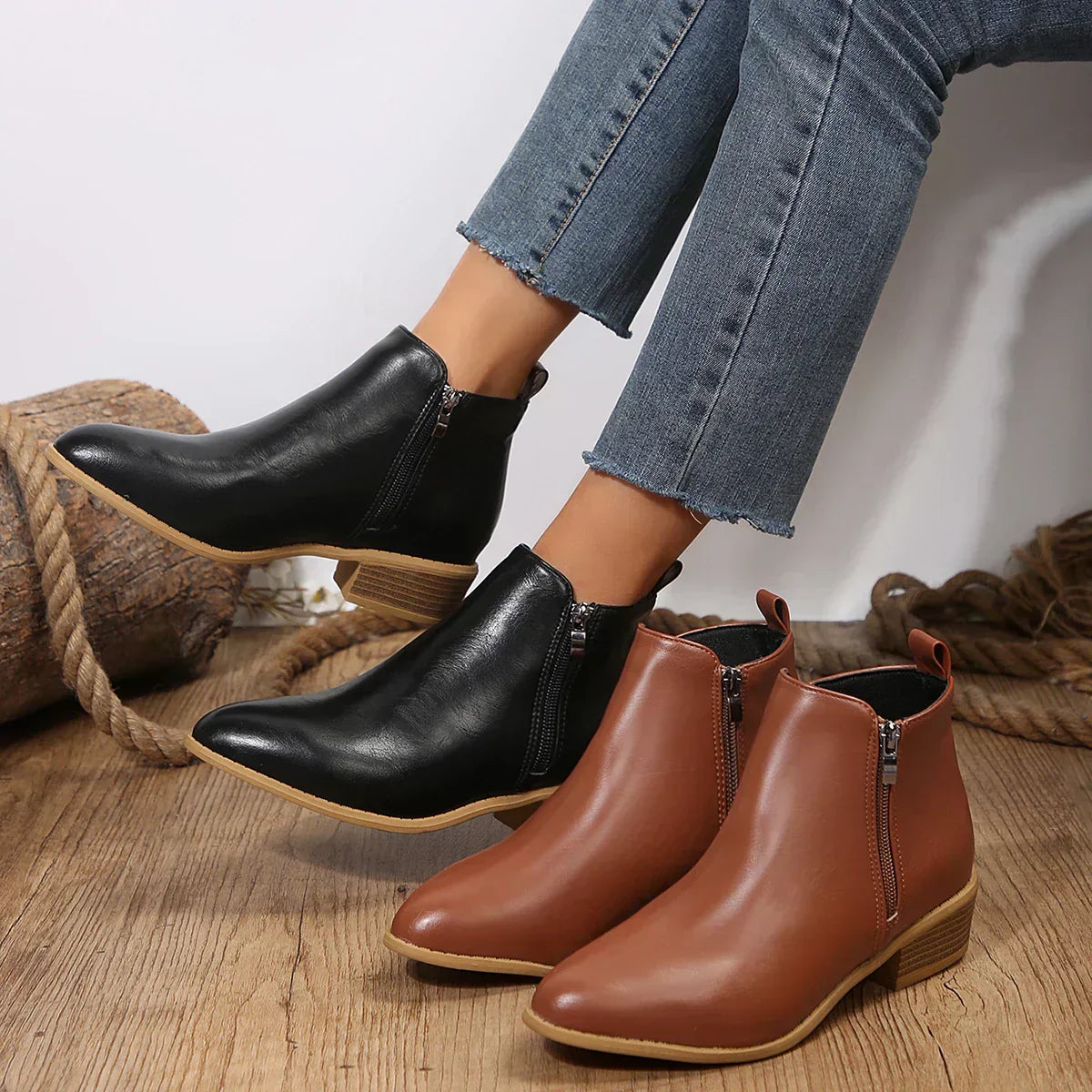 Damen Ankle Boots Lässig Frühling Reißverschluss
