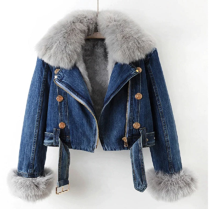 Damen Lederjacke Fellkragen Lässig