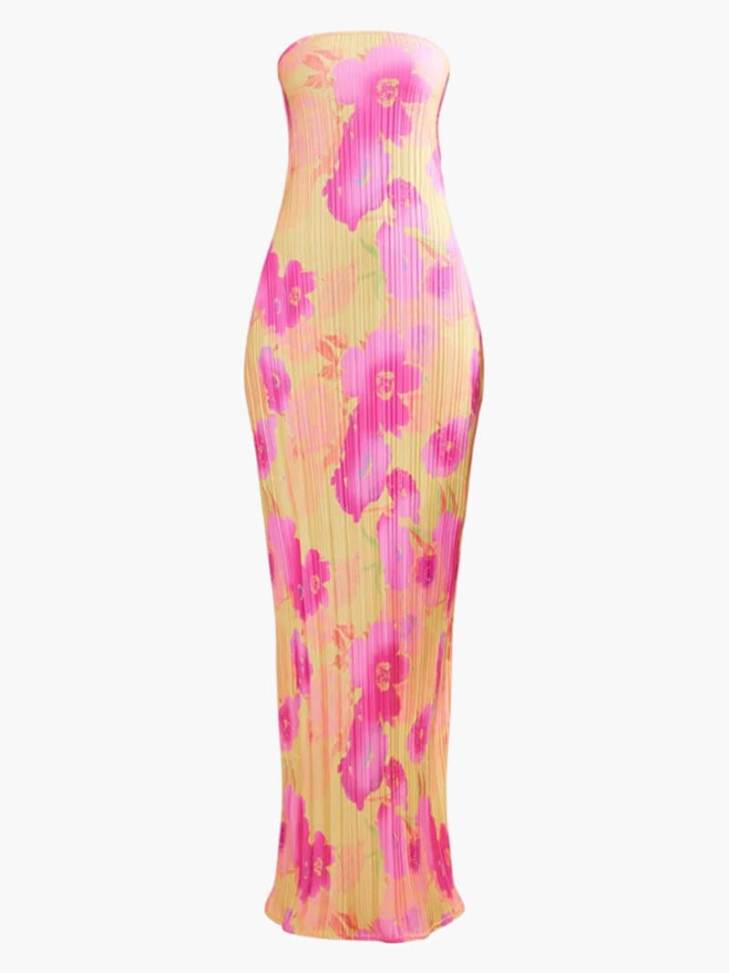 Damen Maxikleid Blumendruck Elegant Lang