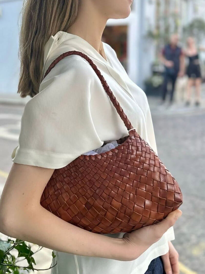 Geflochtene Leder Schultertasche Echtleder Braun