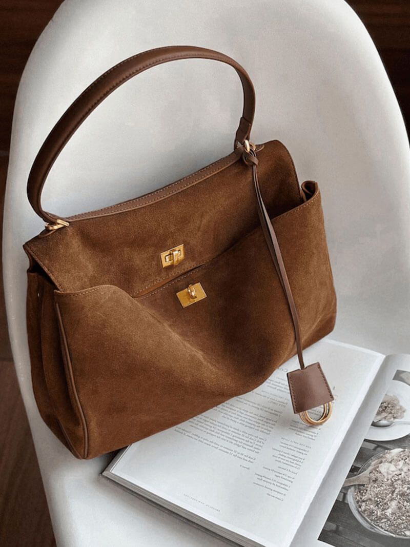 Damen Lederhandtasche Wildleder Echtleder