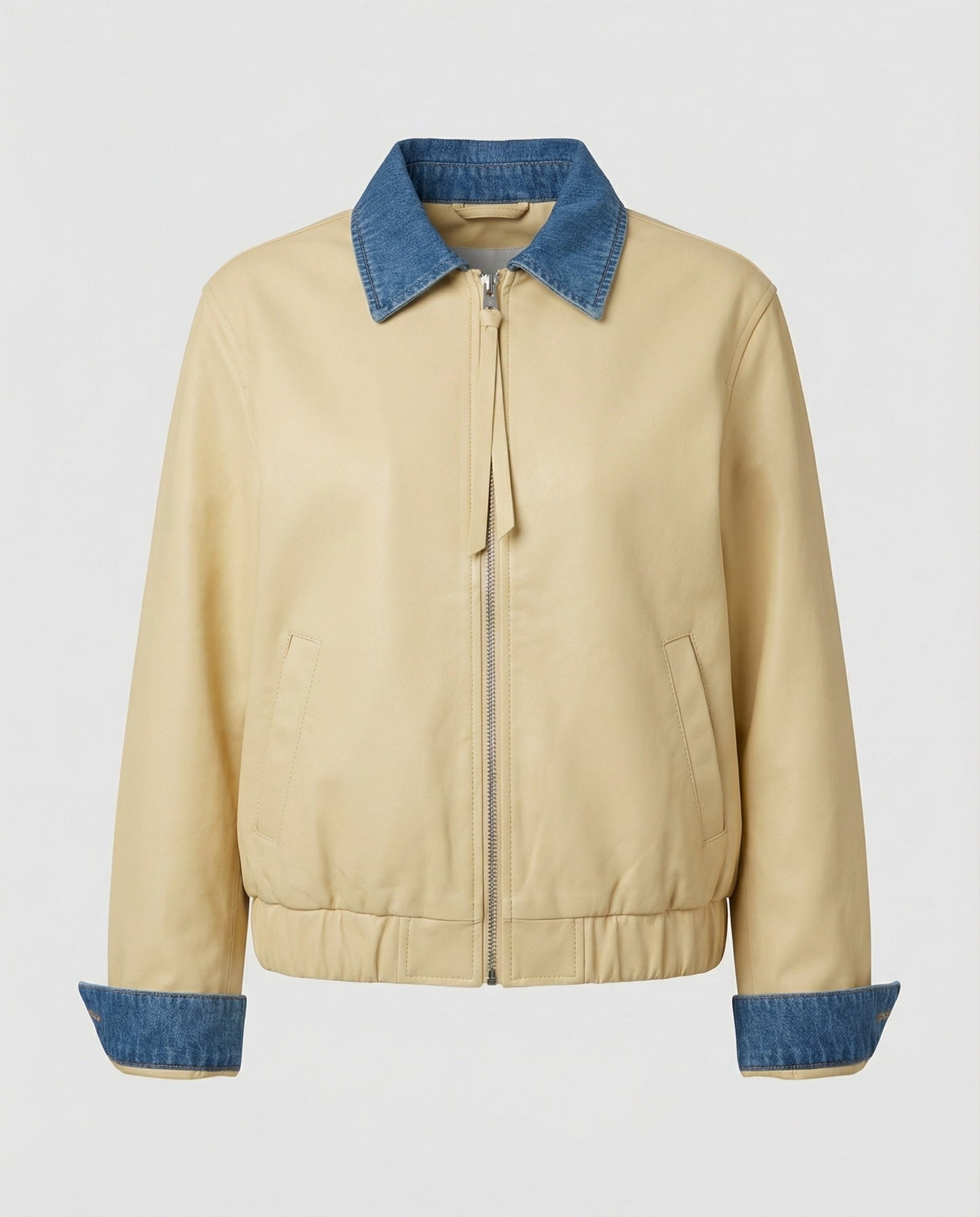 Damen Lederjacke Kurz Patchwork Reverskragen