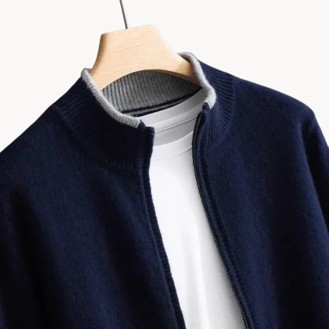 Herren Strickjacke Merino-Wolle Reißverschluss Warm