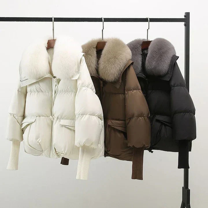 Damen Pufferjacke Warm Kunstpelz Kragen