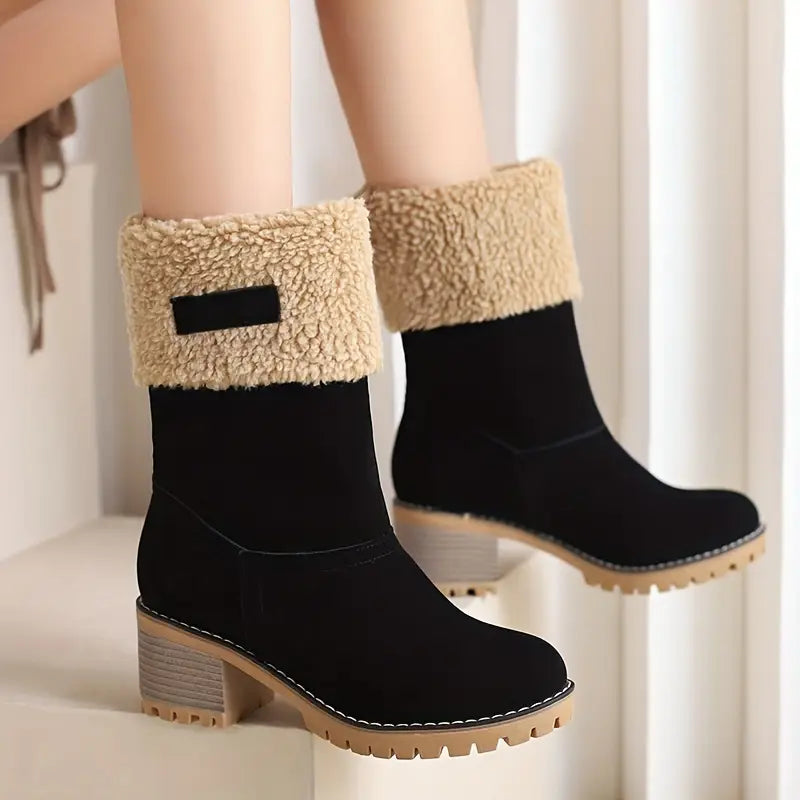 Damen Winterstiefel Fellgefüttert Blockabsatz