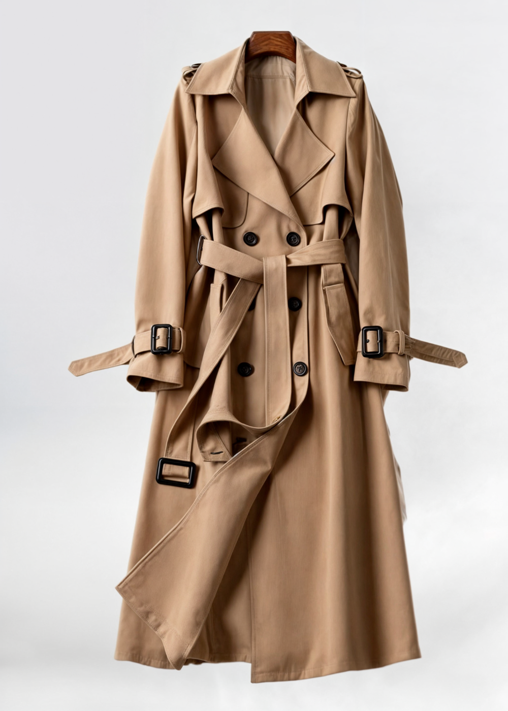 Damen Trenchcoat Lang Wasserfest Mit Gürtel