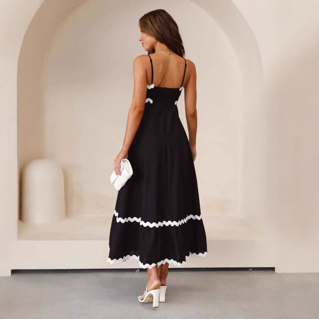 Damen A-Linie Maxikleid Spaghettiträger Sommerkleid