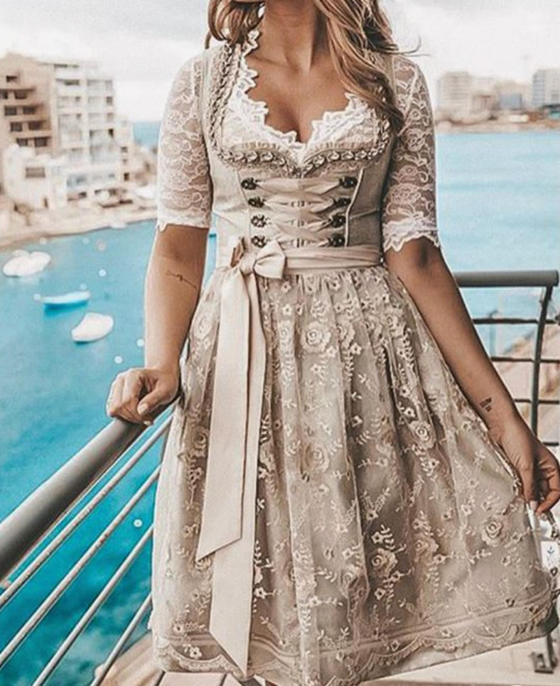 Damen Dirndl Traditionell Bayerisch mit Schürze und Bluse - Norvielle