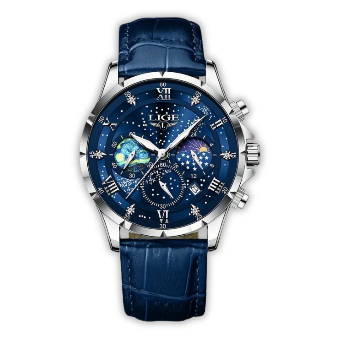 Herren Armbanduhr Mondphase Edelstahl