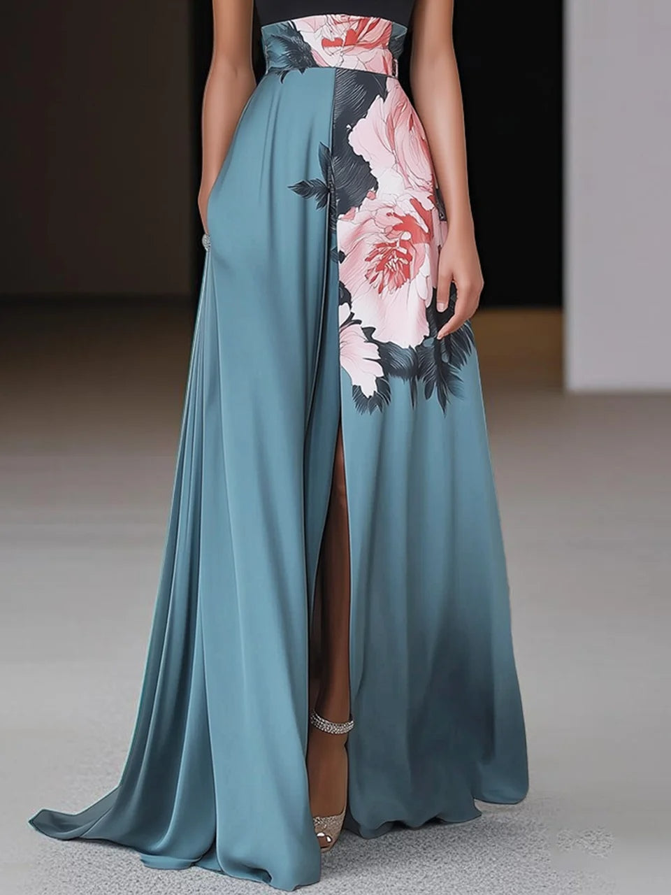 Damen Ärmelloses Maxikleid Blumenmuster Sommerkleid