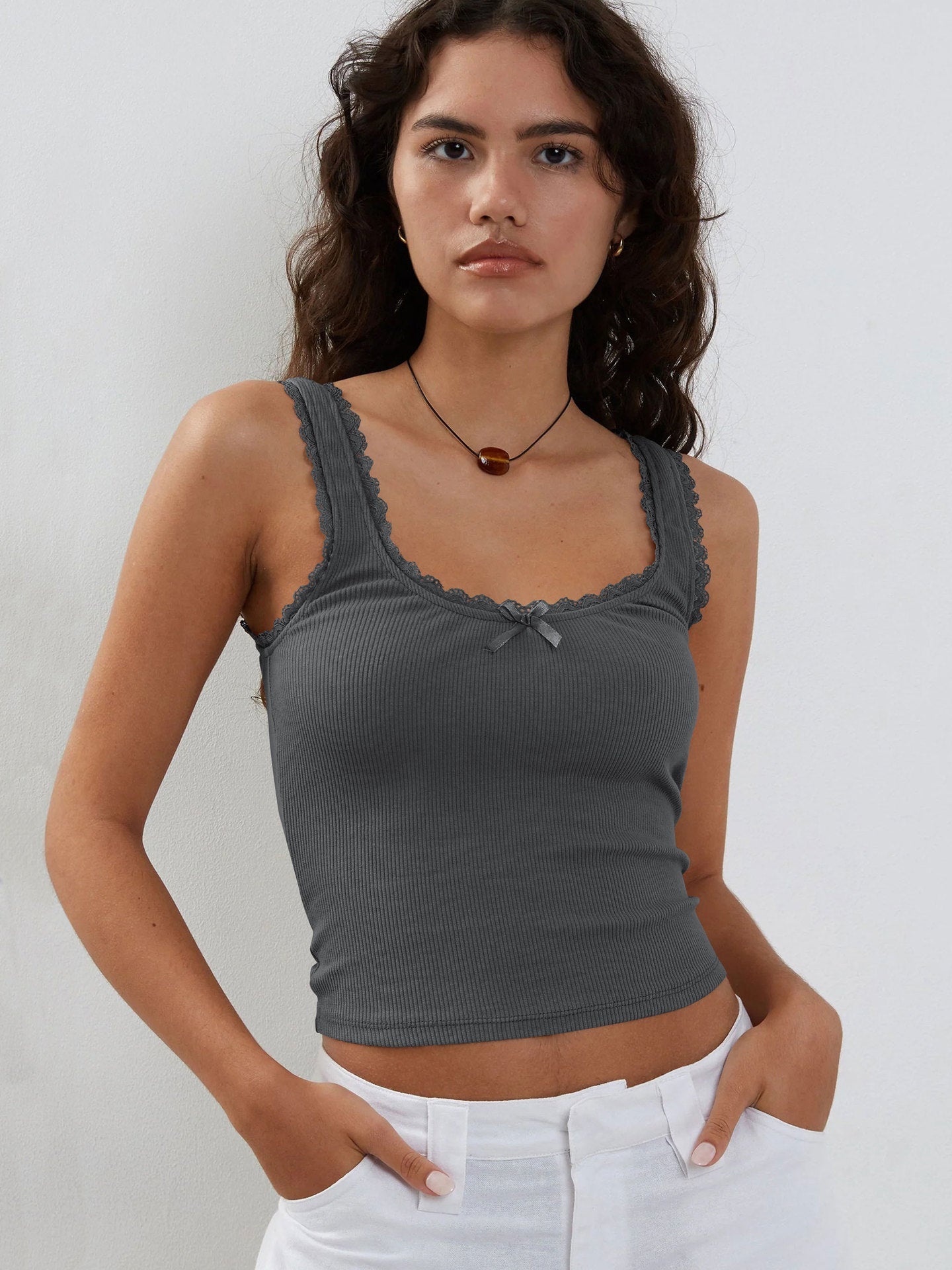 Damen Tanktop Spitzenbesatz Romantic