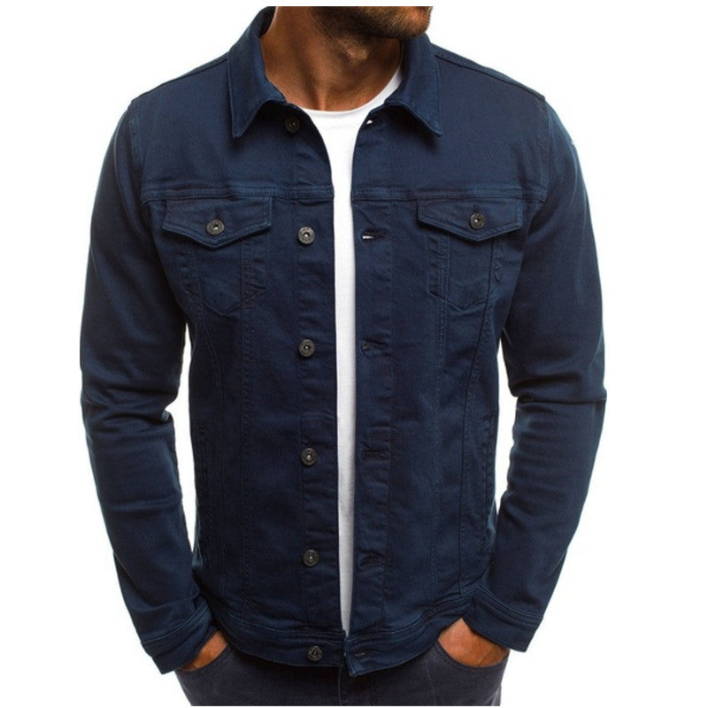 Herren Slim Fit Denimjacke Lässig Jeans Blau