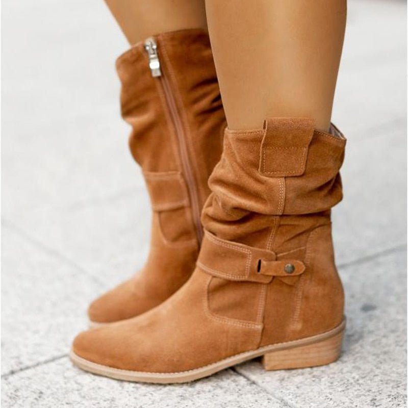 Damen Stiefeletten Niedriger Absatz Reißverschluss