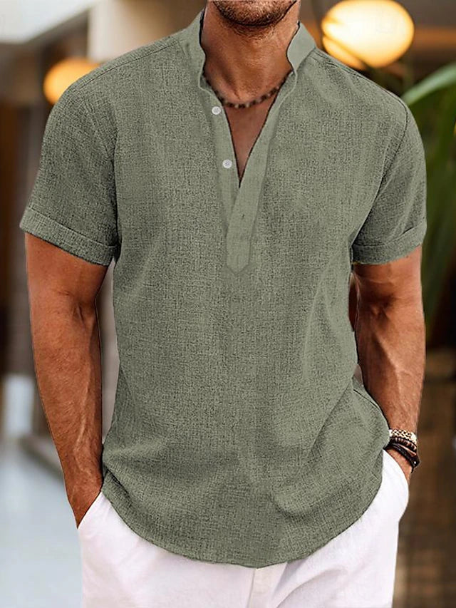 Herren Kurzarmshirt Casual Henley aus Baumwolle