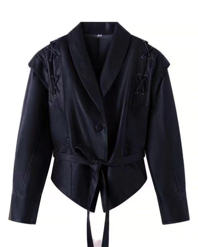 Damen Lederjacke Lange Ärmel