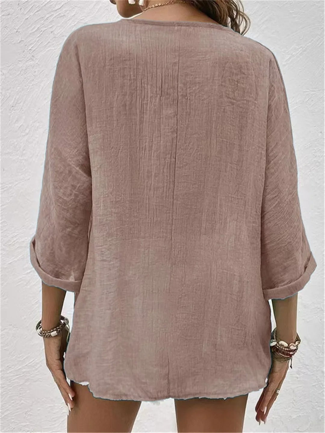 Damen Bluse V-Ausschnitt Knöpfe Leicht Sommerweiß