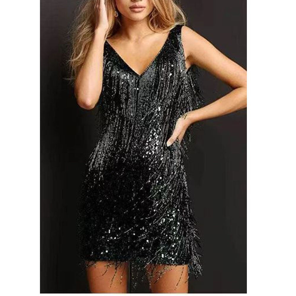 Glitzerndes Damen Abendkleid Fransen