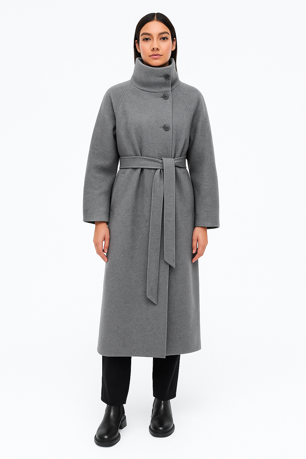 Damenmantel Stehkragen Bindegürtel Parka
