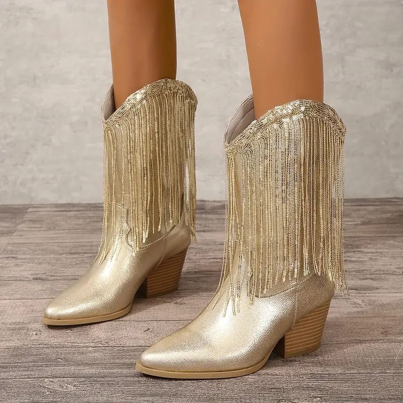 Damen Westernstiefel Glitzer Elegantes Leder