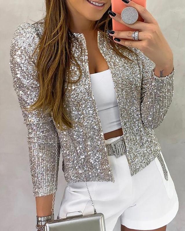 Damen Winterjacke Glitzernd Offen